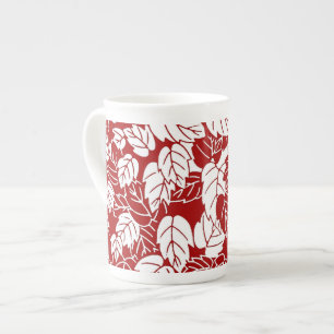 Caneca De Porcelana Impressão de folha japonesa, vermelho escuro e bra