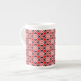 Caneca De Porcelana Impressão floral do quimono, vermelho, preto e