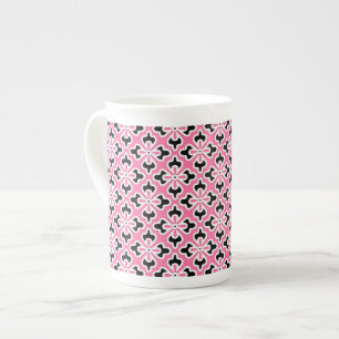 Caneca De Porcelana Impressão quimono, cor-de-rosa, preto e branco