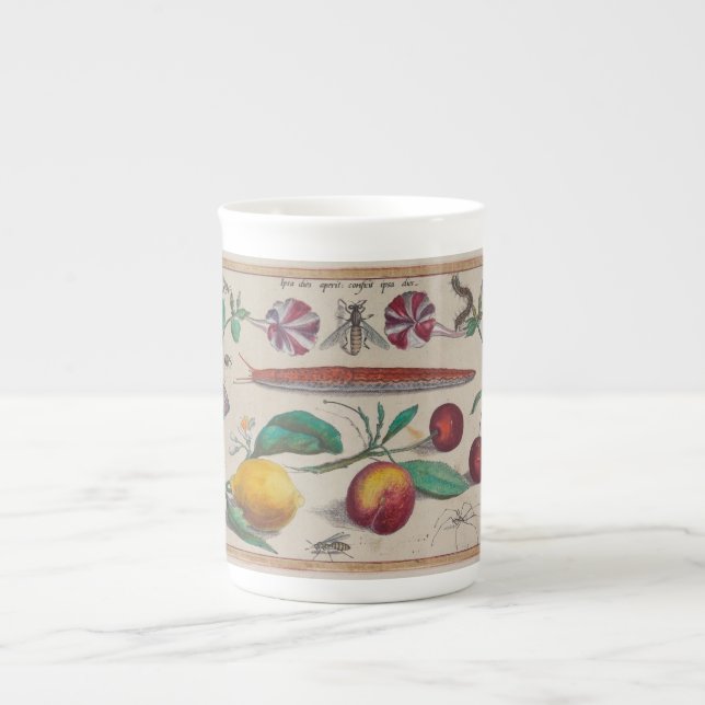 Caneca De Porcelana Impressões antigos das flores de Europa (Frente)