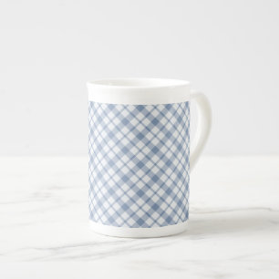 Caneca De Porcelana Indigo Blue e White Preppy Check Bone China Mug