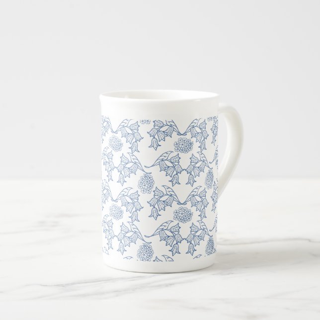 Caneca De Porcelana Indigo Blue Ethnic Floral Impressão Bone China Mug (Frente Esquerda)