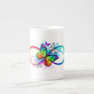 Caneca De Porcelana Infinidade brilhante com borboleta arco-íris
