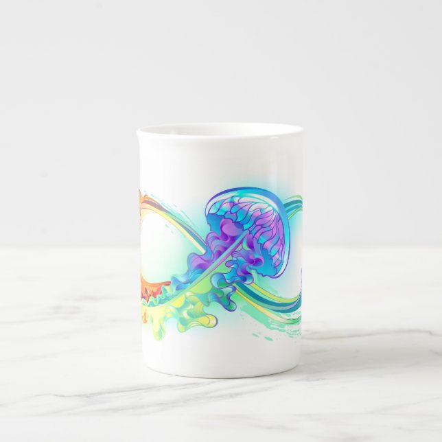 Caneca De Porcelana Infinity with Rainbow Jellyfish (Frente)