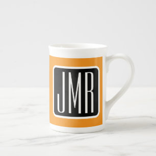 Caneca De Porcelana Iniciais Modernos Monogramados Branco preto e la