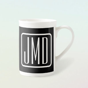 Caneca De Porcelana Iniciais Monogramadas Modernas   Preto e Branco