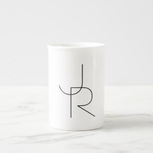 Caneca De Porcelana Iniciais Sobrepostos Modernos 2   Preto em branco