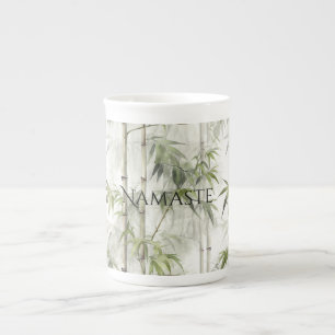 Caneca De Porcelana Ioga de Mindfulness do Bambu Verde
