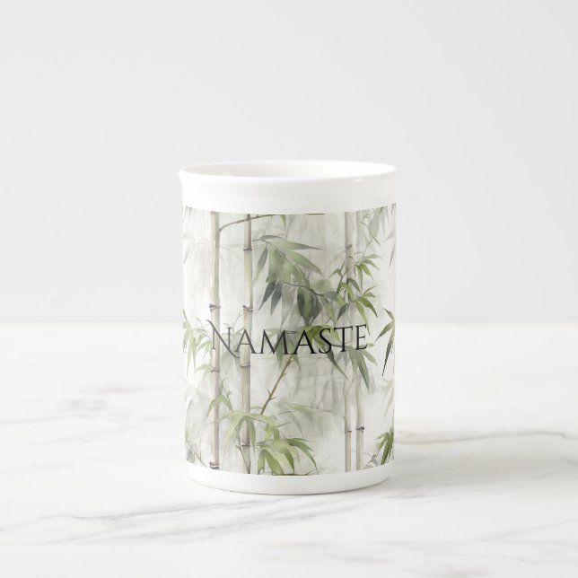 Caneca De Porcelana Ioga de Mindfulness do Bambu Verde (Frente)