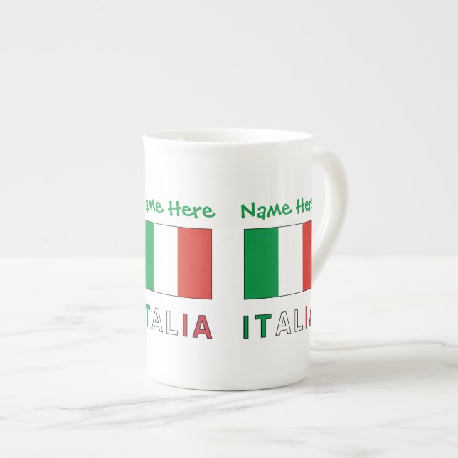 Caneca De Porcelana Italia e Bandiera Italiana Personalização Verde (Frente Esquerda)