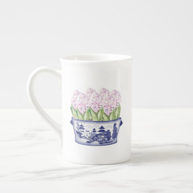 Caneca De Porcelana Jacintos Rosa em Vaso Chines  (Esquerda)