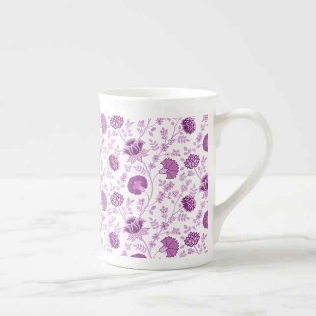 Caneca De Porcelana Jacobean Floral Pattern Pinks em Branco (Direita)