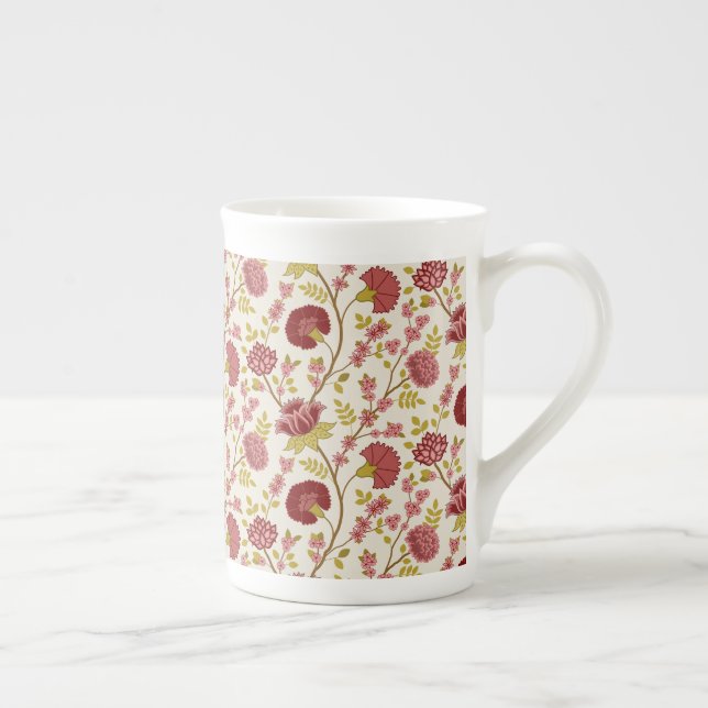 Caneca De Porcelana Jacobean Floral Reds Pinks Dourado Cream (Direita)