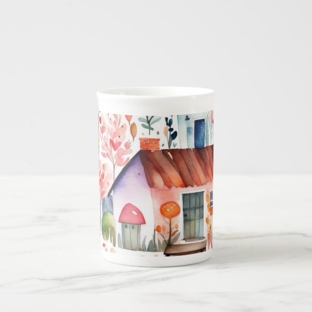 Caneca De Porcelana Jardim de algodão, animais de campo floral (Frente)