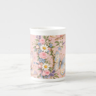 Caneca De Porcelana Jardim de Aniversário Borboleta Pastel