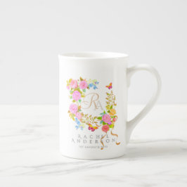 Caneca De Porcelana Jardim Romântico Florido Monograma