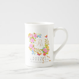 Caneca De Porcelana Jardim Romântico Florido Monograma