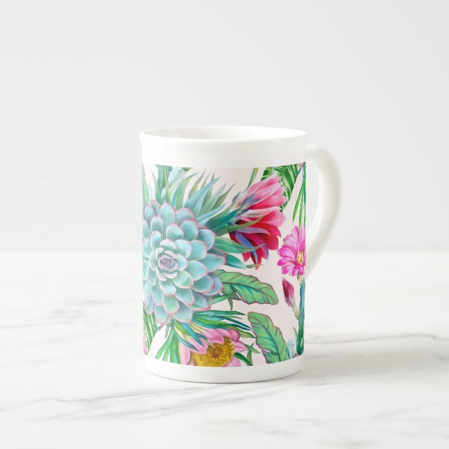 Caneca De Porcelana Jardim tropical suculento (Frente Esquerda)