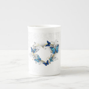 Caneca De Porcelana Jewelry Heart with Butterflies Morpho