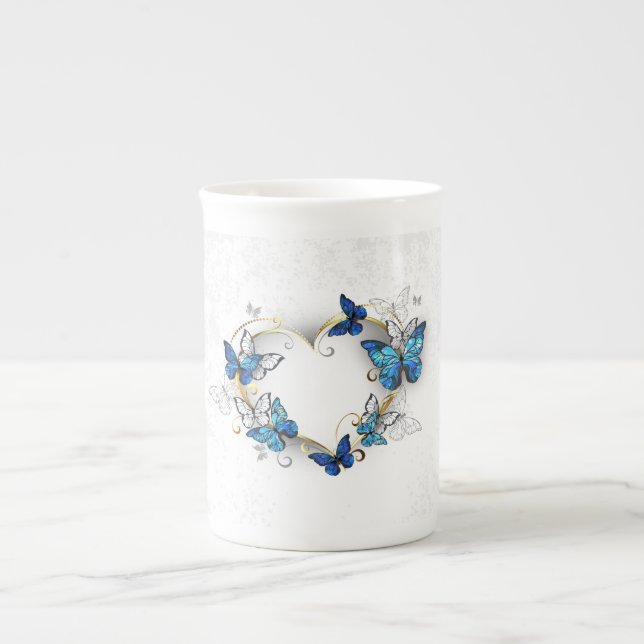 Caneca De Porcelana Jewelry Heart with Butterflies Morpho (Frente)
