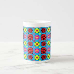 Caneca De Porcelana Joaninhas e Flores Coloridas