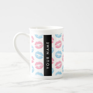 Caneca De Porcelana Lábios Rosa, Lábios Azuis, Beijo, Seu Nome, Person