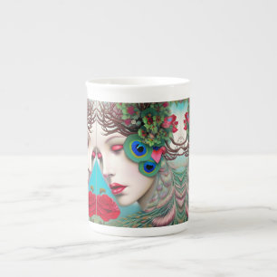Caneca De Porcelana Lábios Vermelho Feminino e Abstrato de Peacock