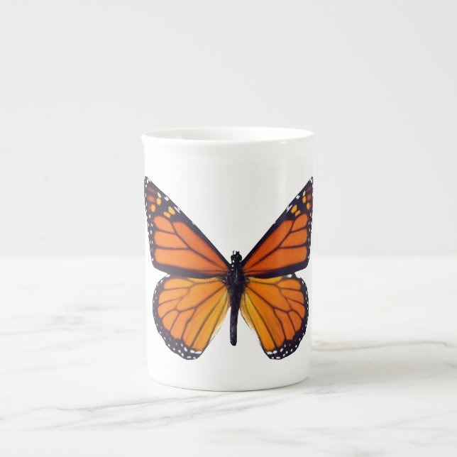 Caneca De Porcelana Laranja Borboleta Osso China Mug (Frente)