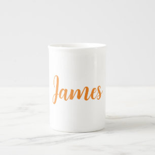 Caneca De Porcelana Laranja Branco Minimalista Moderno Adicionar Seu N