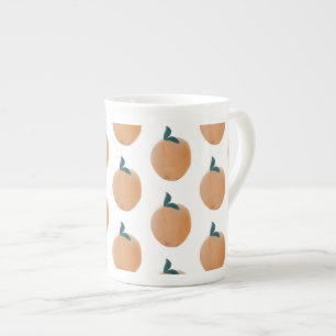 Caneca De Porcelana Laranja de Pêssego Fofo Desenhado à Mão