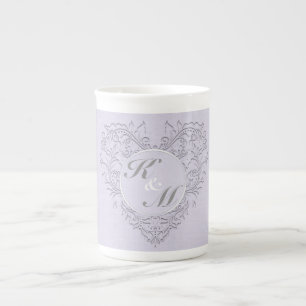 Caneca De Porcelana Lavanda com coração Chic