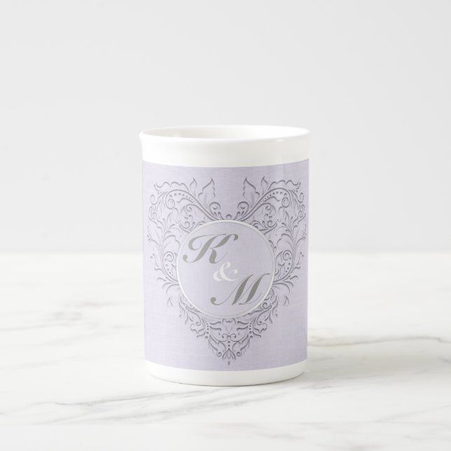 Caneca De Porcelana Lavanda com coração Chic (Frente)