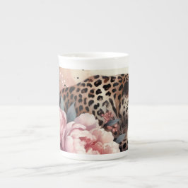 Caneca De Porcelana Leopardo Amor e Rosa Mug