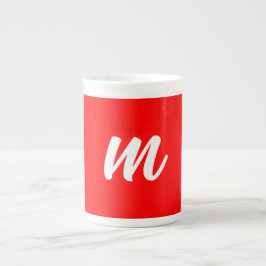 Caneca De Porcelana Letra Inicial de Monograma Branco Vermelho