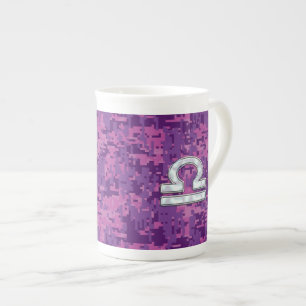 Caneca De Porcelana Libra Zodiac Símbolo Fuchsia Digital Cor-de-rosa