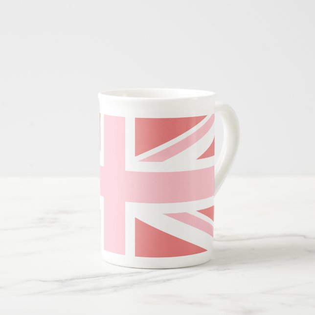 Caneca De Porcelana Light Coral e Union Jack Rosa (Frente Esquerda)