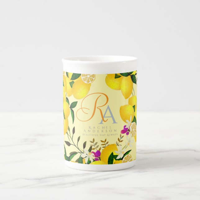 Caneca De Porcelana Limão Monograma Amarelo (Frente)