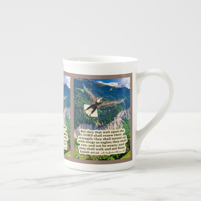 Caneca De Porcelana Linda Escritura de Águia Isaiah 40:31 (Direita)