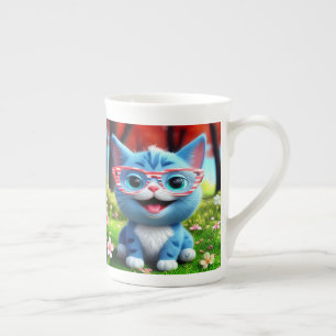 Caneca De Porcelana Lindo gatinho azul sorrindo-55665