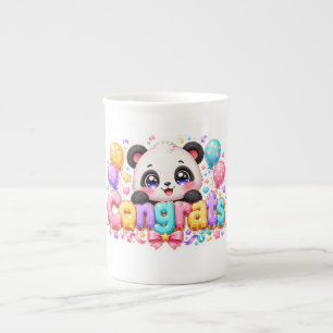 Caneca De Porcelana Lindo Panda Kawaii Parabéns Nome Pastel Rosa Gradu