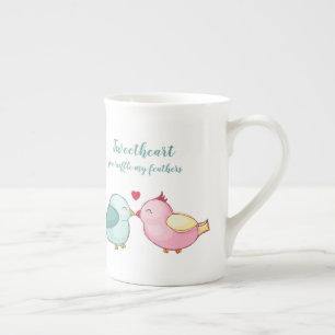 Caneca De Porcelana Lindos Pássaros de Amor Rosa e Azul do Dia dos Nam