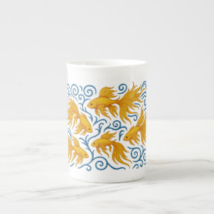 Caneca De Porcelana Lindos peixes dourados bordados