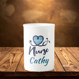 Caneca De Porcelana Linha de Vida Fofa Enfermeira Coração Azul Persona