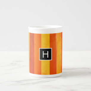 Caneca De Porcelana Listras de Laranja Vermelho Desgastado pelo Calor