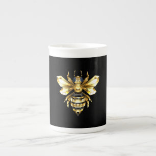 Caneca De Porcelana Logotipo Faux Gold Foil Polygonal da Abelha em Pre