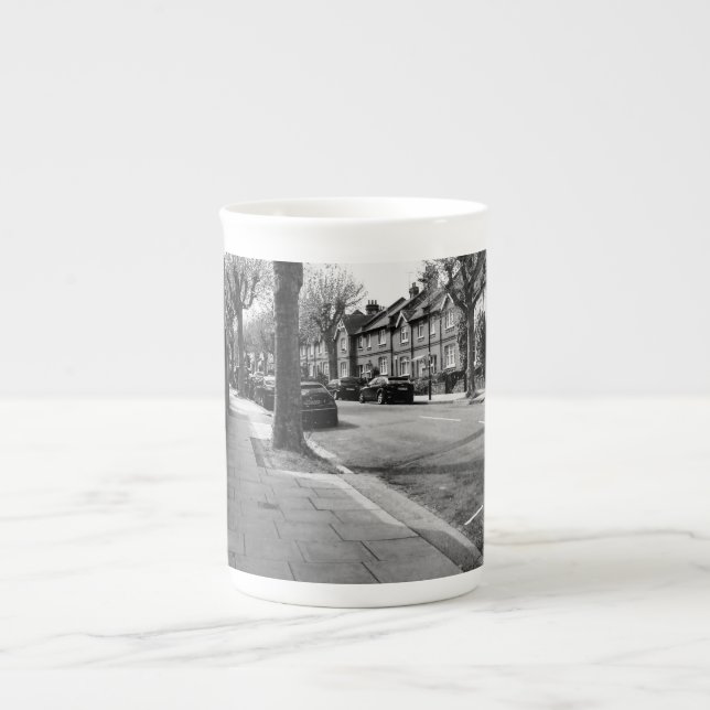 Caneca De Porcelana London Street View England preto e branco (Frente)