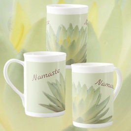 Caneca De Porcelana Lotus Floral Botânica Namaste Pastel Amarelo Verde