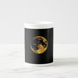 Caneca De Porcelana Lua texturizada dourada sobre preto escuro