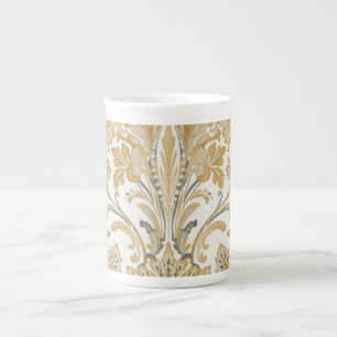 Caneca De Porcelana Luxo, Clássico, Elegante, Padrão Bege Dourado
