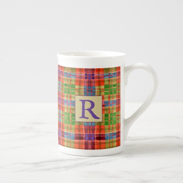 Caneca De Porcelana MAC RAE TARTAN Bone China Mug + Inicial (Direita)